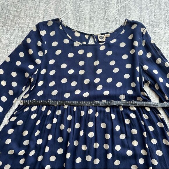 Roxy Sun Empire Navy Classic Polka Dot Babydoll Mini Dress Size S Balloon Sleeve - Picture 7 of 16